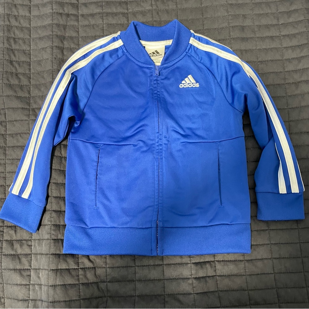 Blue adidas zip-up top. Size 2T for toddlers. Super cute. In VGUC.